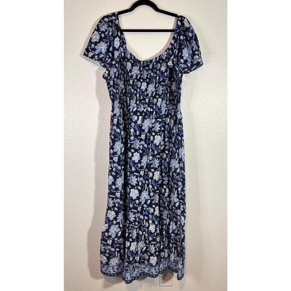 Vineyard Vines Women's Plus Size XXL Blue Floral Ellen Flutter Sleeve Maxi Dress - Picture 3 of 9